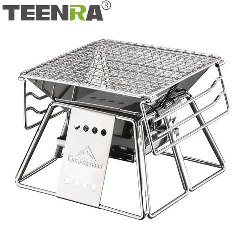 TEENRA-Parrilla de barbacoa portátil de acero inoxidable, superficie antiadherente, parrilla de barbacoa plegable, herramienta de Picnic para acampar al aire libre ► Foto 1/6