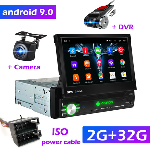 Reproductor Multimedia con Android y navegación GPS para coche universal, autorradio de 1din, 7 pulgadas, con pantalla HD retráctil, sistema operativo 9.0, cámara, audio y vídeo, sin DVD ► Foto 1/6