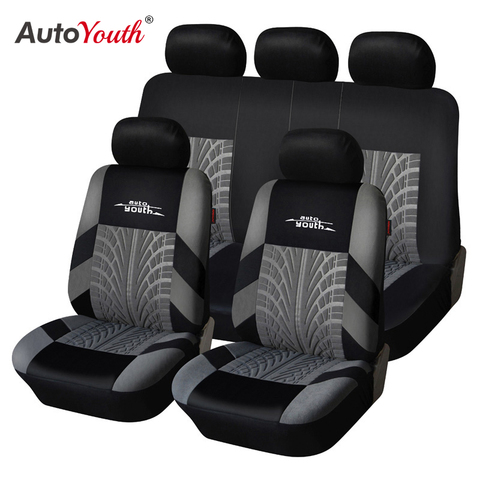 AUTOYOUTH-Conjunto de fundas de asiento de coche con bordado, cubiertas universales para la mayoría de coches con detalle de pista de neumáticos, Protector de asiento de coche con estilo ► Foto 1/6