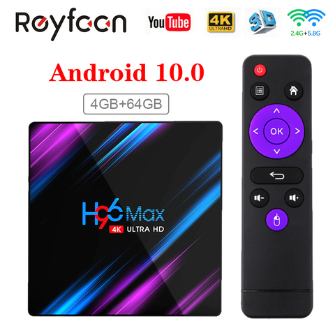 H96 Max Dispositivo de TV inteligente Android 10 RK3318 4GB 64GB USB3.0 1080P H.265 60fps de voz de Google asistente Youtube 4K Smart TVbox 9,0 H96max ► Foto 1/6