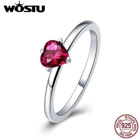 WOSTU-Anillo de piedra de circonia cúbica para mujer, de Plata de Ley 925 auténtica, corazón rojo, para amantes, joyería de compromiso de boda, regalo CQR389 ► Foto 1/6