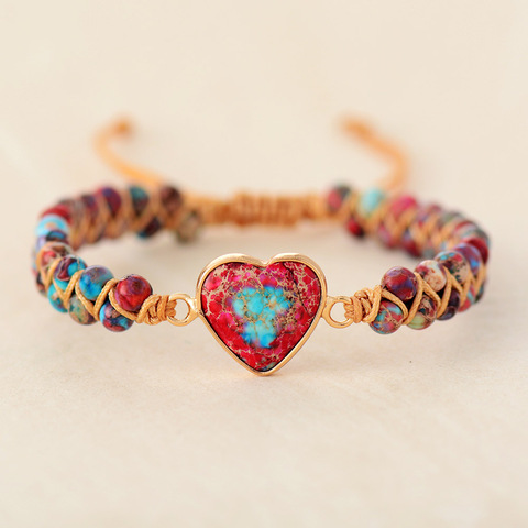 Pulseras de amuleto de corazón de piedra Natural para mujer, pulsera de macramé trenzada, brazalete de amistad, joyería ► Foto 1/5