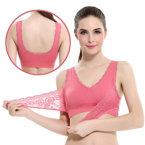 M-3XL mujer ropa interior Sexy Lencería encaje Color sólido Cruz lado hebilla inalámbrico Push up transpirable dormir caliente sujetador ► Foto 1/6