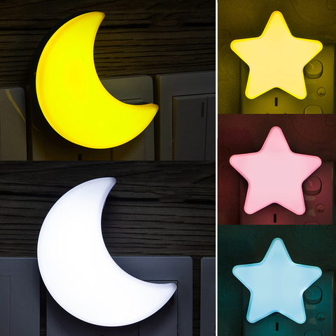 Control de Sensor de Mini lámpara de noche con forma de estrella Luna enchufamos-zócalo de lámpara de pared para los niños del bebé de los niños habitación dormir luz nocturna ► Foto 1/6