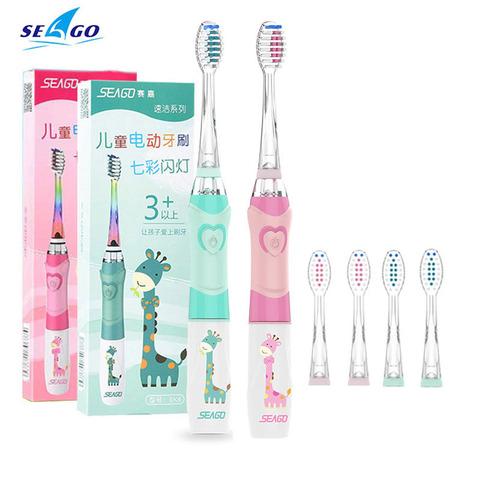 Seago-cepillo de dientes eléctrico sónico para niños, con batería, LED de colores, temporizador inteligente, cabezales de cepillo Dupont reemplazables, SG EK6 ► Foto 1/6