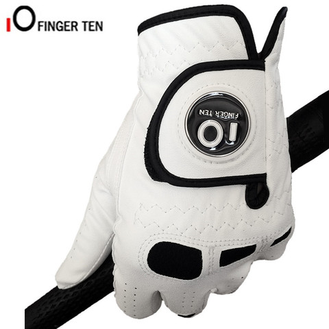Finger Ten-guantes de Golf antideslizantes para hombre, manoplas transpirables de agarre para todo tipo de clima con marcador de bola, mano izquierda, diseño blanco, 1 unidad ► Foto 1/6