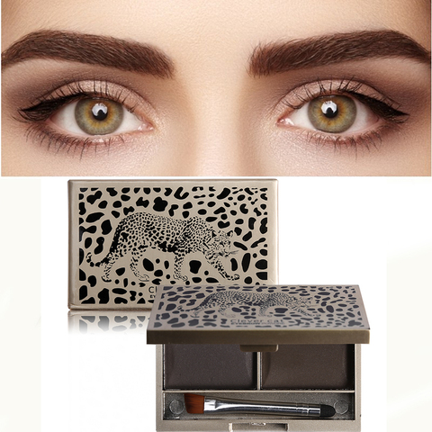 Leopard-paleta de maquillaje en polvo para cejas, 2 colores, resistente al agua, Natural, marrón, potenciadores de ojos, Kit cosmético de sombra con espejo de cepillo ► Foto 1/6