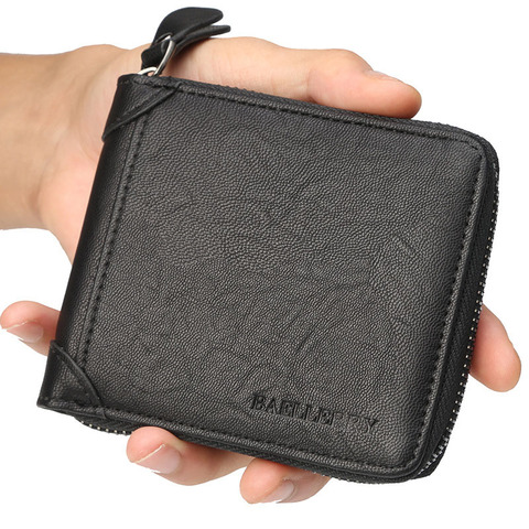 Cartera de cuero con cremallera para hombre, tarjetero de diseño de lujo, monedero corto de alta calidad, Vintage ► Foto 1/6