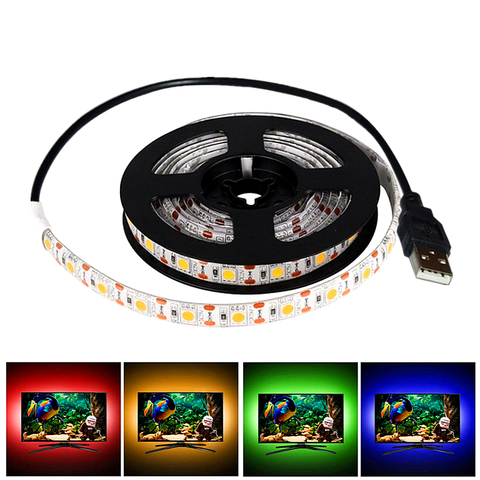 Tira de LED 5V USB Cable cinta LED de luces SMD5050 0,5 m 1m 2m 3m 4m 5m Navidad Flexible luz de banda led iluminación de fondo de TV ► Foto 1/6