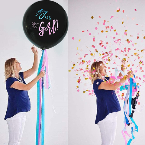 Globos de revelación de género de niño o niña negro Globo de látex de 36 pulgadas con confeti para Baby Shower decoración de fiesta de cumpleaños suministros ► Foto 1/6