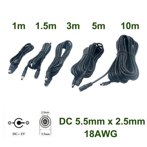 1 ud. DC Extension 5,5mm x 2,5mm Cable de alimentación/Cable CCTV conector y adaptador de extensión macho a hembra 18AWG ► Foto 1/6