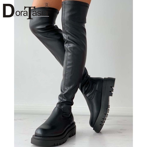 DORATASIA-Botas altas hasta el muslo con plataforma para mujer, botines por encima de la rodilla con tacón grueso Delgado a la moda, zapatos de fiesta para mujer ► Foto 1/3