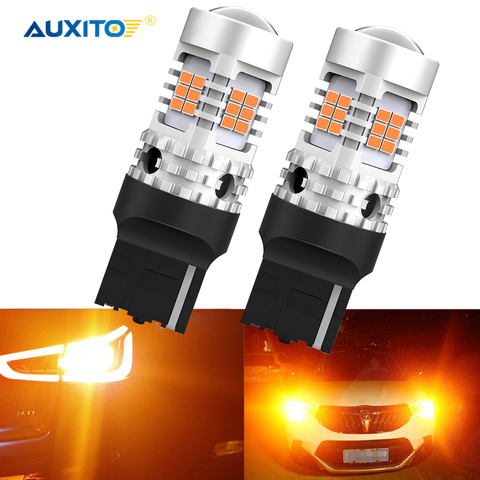 AUXITO-bombillas LED de señal de giro Canbus para coche, luces de auto sin hiperflash, color amarillo ámbar, T20 7440 W21W BA15S P21W BAU15S PY21W ► Foto 1/6