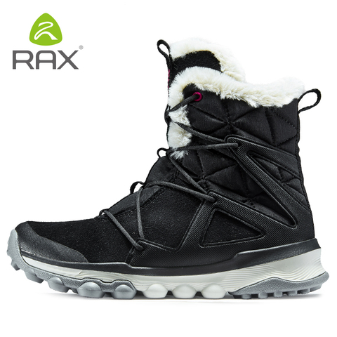 Rax-Botas de nieve de invierno para mujer, zapatos de senderismo de montaña con pelusa de cuero genuino, zapatillas deportivas de lana cálidas para caminar ► Foto 1/6