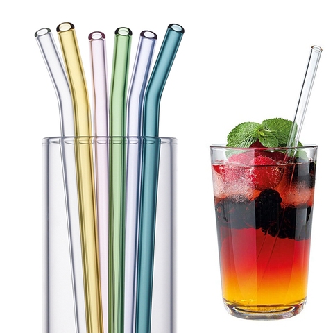 Vaso pajillas reutilizables, 8 colores, respetuoso con el medio ambiente, paja de cristal de borosilicato alto para batidos, bebidas, accesorios de Bar ► Foto 1/6