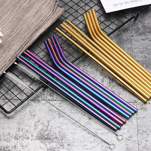 Pajita reutilizable ecológica, juego de pajitas de Metal coloridas de acero inoxidable 18/10, accesorio para Bar y fiesta, 10 colores ► Foto 1/6