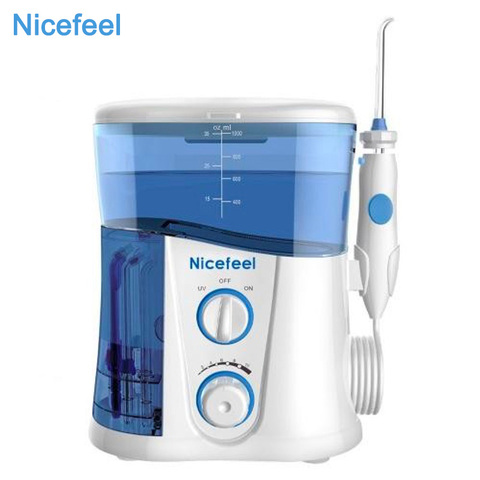 Nicefeel-irrigador bucal con tanque de agua de 1000ml, limpiador Dental de agua, 7 boquillas, presión de agua ajustable ► Foto 1/6