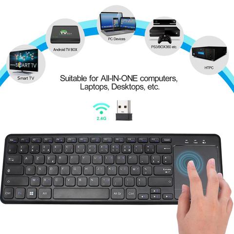 Teclado inalámbrico de 2,4G con ratón táctil, compatible con ordenador, TV, PC, HTPC, Android, Windows 10/8/7/Vista/XP ► Foto 1/6