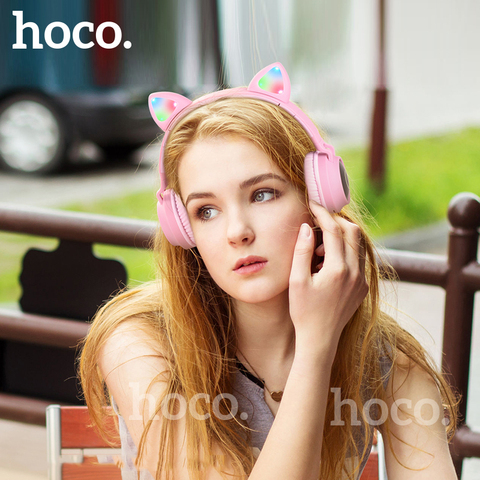 HOCO-auriculares LED con bluetooth para videojuegos, auricular de mujer para teléfono, música, PC, portátil, auriculares para niños, tarjeta TF, enchufe de 3,5mm con micrófono ► Foto 1/6