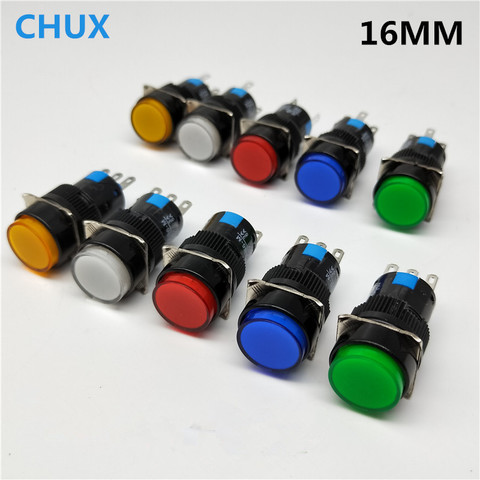 Interruptor de botón de 16MM, 5 pines, tipo redondo, contacto de plata, momentáneo y autobloqueo, 1NO1NC, 5V, 12V, 24V, 220V, reinicio con lámpara Led ► Foto 1/6