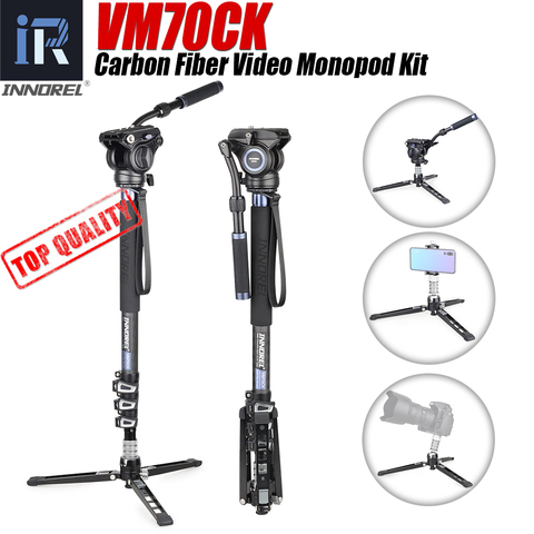 VM70CK-Kit de monopié de vídeo de fibra de carbono, 10 capas, trípode profesional de cabeza fluida para cámara DSLR, videocámara telescópica, Gopro ► Foto 1/6