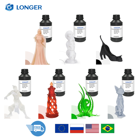 LONGER-resina para impresora 3D SLA UV, 500G/1KG, 1 botella, 405nm, resina de onda, blanco, gris, negro, Material de impresión 3D ► Foto 1/6