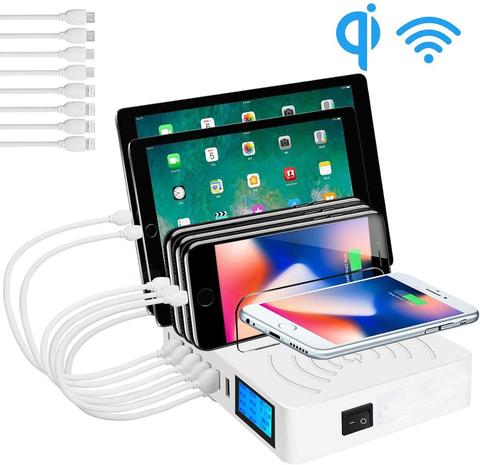 Cargador multiusb Qi rápido para Iphone, 8X11 Pro, Samsung S10, pantalla LCD, 8 puertos, estación de carga inalámbrica ► Foto 1/6