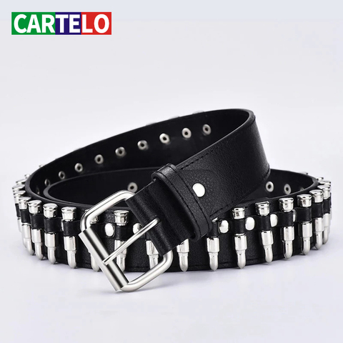 CARTELO-Cinturón de cuero punk para mujer, cinturón de marca de lujo con remache hueco, ajustable, juvenil ► Foto 1/5