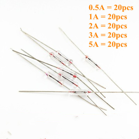 Fusible de vidrio rápido Axial con cable de plomo, lote de 5 tipos x 20 Uds./lote de 3x10mm, 100 V, conjunto de mezcla de cables de plomo de 0.5A, 1A, 2A, 3A, 5A, 3x10 ► Foto 1/1