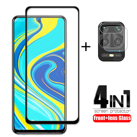 4 en 1 para Xiaomi Redmi Note 9 S Glass para Redmi Note 9 Protector de pantalla de pegamento completo de vidrio templado para Redmi Note 9S Camera Glass ► Foto 1/6