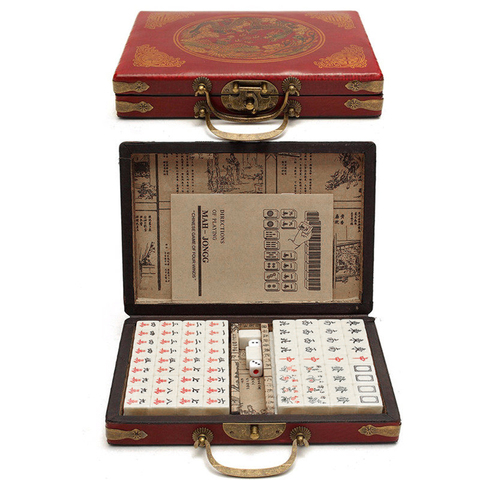 Mah-Jong, conjunto de Mahjong chino numerado, conjunto de 144 azulejos Mah-Jong, juguete chino portátil con caja, juego de mesa de juego de fiesta ► Foto 1/6