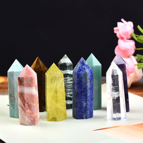 Columna de cristal Natural de cuarzo, Mineral de roca espécimen, punto de cristal, varita de arcoíris de cuarzo, decoración del hogar, piedra energética curativa de Reiki, 1 ud. ► Foto 1/6