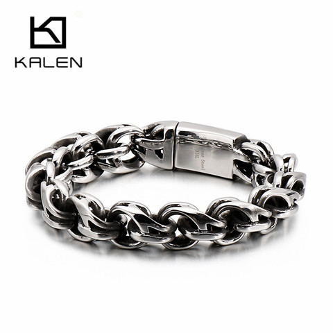 KALEN-pulsera de eslabones trenzados Punk para hombre, brazalete con cadena de acero inoxidable de 23cm y 9 pulgadas, estilo bohemio, Hip Hop, 2022 ► Foto 1/6