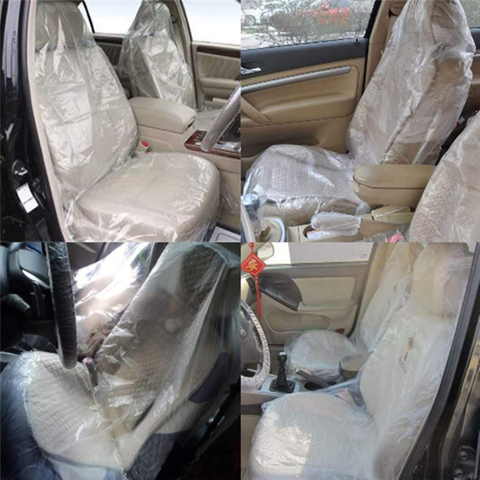 Fundas de asiento de plástico desechables para coche, 3 uds., Protector de vehículo, Valet mecánico, cubiertas de palanca de cambios para volante ► Foto 1/6