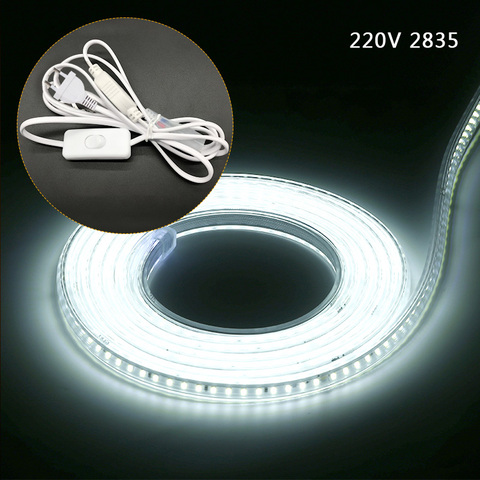 2835 SMD 220V tira de iluminación LED Flexible 120leds/m Led resistente al agua cinta de luz LED blanca con la UE enchufe de alimentación de 1M/2M/3M/5M/10M/15M/20M ► Foto 1/6