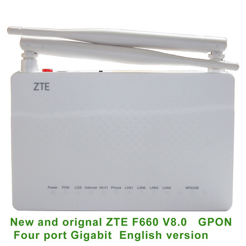 ZTE-Terminal óptico de fibra óptica ZXA10 F660 V8 GPON UU 1GE + 3FE + 1 macetas + WIFI Firmware inglés SIP FTTH ► Foto 1/6