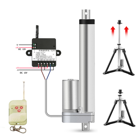 Actuador lineal de 12V + Control remoto RF Motor lineal de engranaje de Metal 50mm, 100mm, 150mm, 200mm, 1500N de carrera de distancia de movimiento, 30W ► Foto 1/6