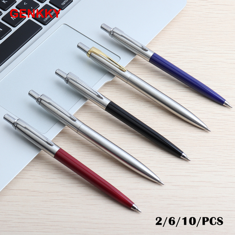 GENKKY Bolígrafo de metal bolígrafos promocionales G2 recarga Negro Azul automático bolígrafo s conjunto para la escuela papelería oficina pluma ► Foto 1/6