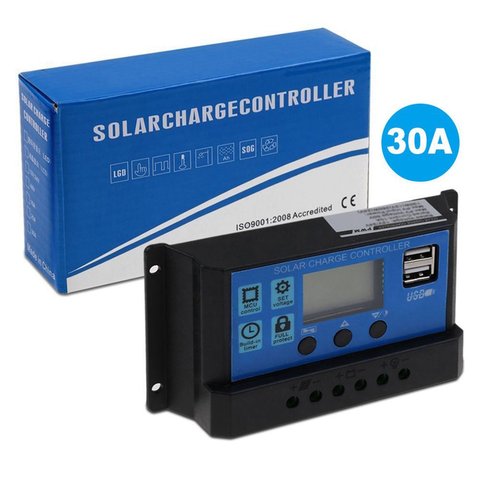 Controlador de carga Solar de 30A, PWM, 12/24V, señal PWM automática, LCD, USB Dual, 5V de salida, Panel regulador de célula Solar, cargador de batería para el hogar, nuevo ► Foto 1/6