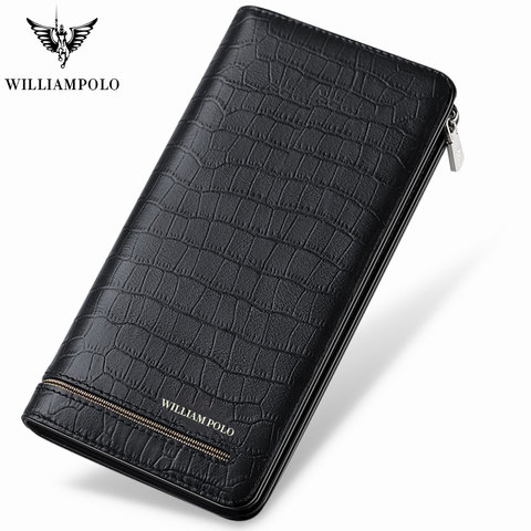 Williams-cartera larga de piel auténtica para hombre, bolso de mano masculino, de marca de lujo, con cremallera, PL195191 ► Foto 1/6