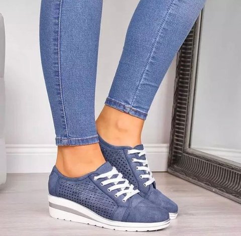 Zapatos de plataforma transpirables para mujer, zapatillas de cuña de talla grande, informales, a la moda, color verde, 2022 ► Foto 1/6