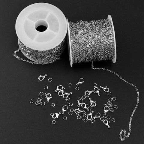 Cadena de eslabones hecha a mano para fabricación de joyas, collar de acero inoxidable de 1,5/2mm, 10 metros/lote ► Foto 1/5