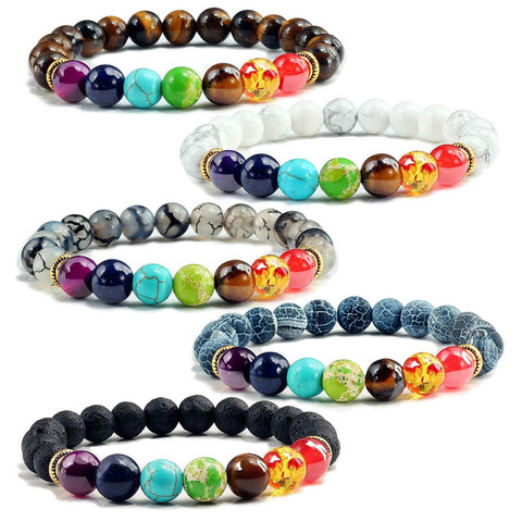 Pulseras de cuentas de piedra Natural para mujer y hombre, brazaletes de piedras de chacra, Yoga indio, cuentas de piedra saludables, joyería ► Foto 1/6