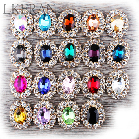 10 unids/lote 25mm * 31mm nuevo diamante aleación dorada botones Flatback adornos Botón del Rhinestone de acrílico DIY bodas Accesorios ► Foto 1/5