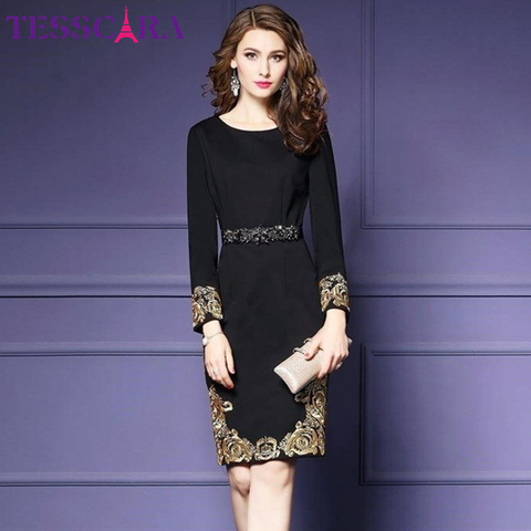 TESSCARA-vestido bordado Retro para mujer, vestido de lujo para otoño e invierno, elegante, para oficina, diseño Vintage ► Foto 1/6