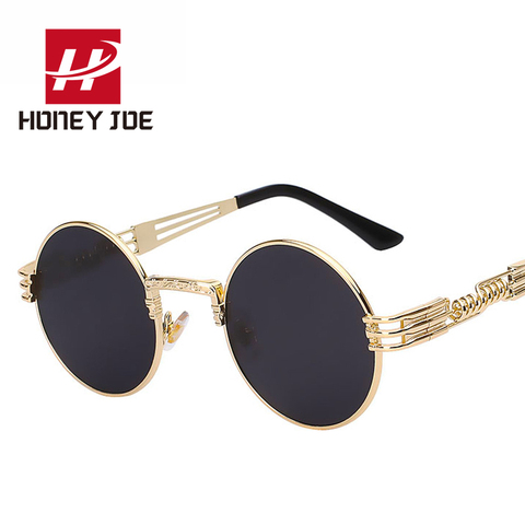 Moda Retro gótico Steampunk gafas de sol de las mujeres de los hombres de Metal de gafas redondas de Sol de diseñador de la marca gafas de sol espejo UV400 ► Foto 1/6