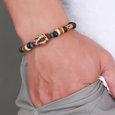 Pulsera con cuentas de hueso de pescado giratorio para hombre, joyería Original Tribal para surfista, ajustable ► Foto 1/6