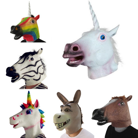 Máscara de látex para fiesta, disfraz de cebra, caballo, arcoíris, unicornio, cabeza de Animal, aterrador, Halloween, utillaje de cosplay, novedad ► Foto 1/6