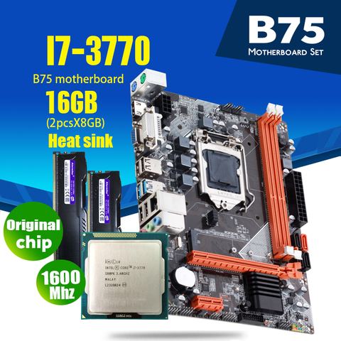 Atermiter-Conjunto de placa base B75 con procesador Intel Core I7 3770, disipador de calor, 2x8GB = 16GB, 1600MHz, DDR3 ► Foto 1/6