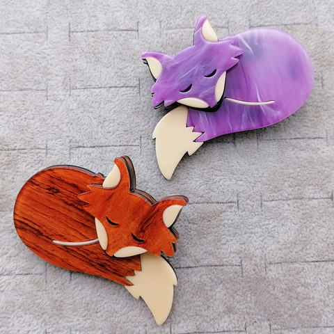 Vintage acrílico broches con diseño de zorro para mujeres niñas animales pines zorros broche de resina hechas a mano, pulsera de placa mochila joyería para camisa regalos ► Foto 1/6